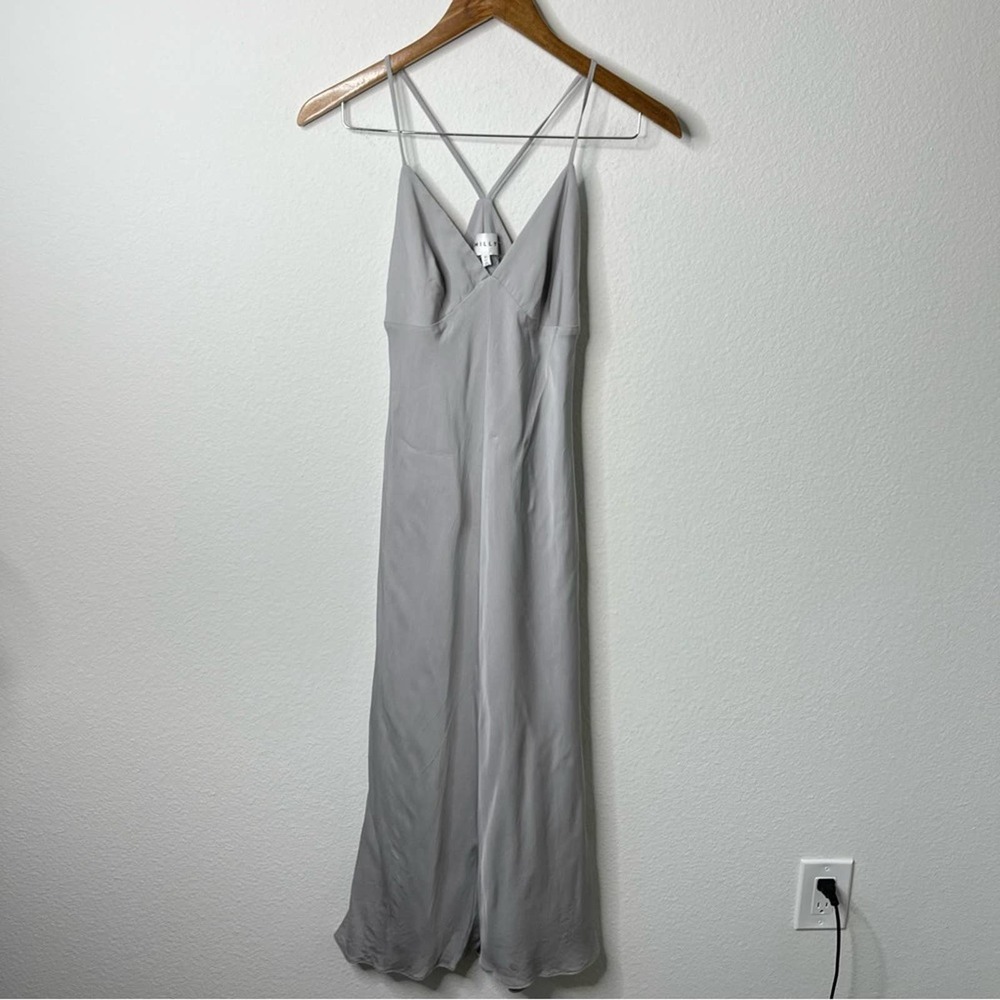 Milly Gray Silver V-Neck Silk Blend Midi Dress Womens Size 0